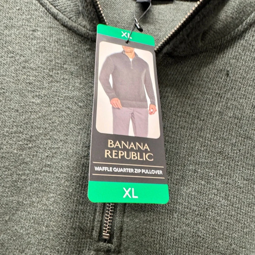 Banana Republic Sweater Waffle Knit 1/4 Quarter Zip Pullover Mens XL Green NEW